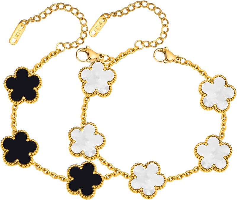 MPRAINBOW Women Gold Bracelets Jewelry Set - 18K Gold Plated Floral Bracelets,Stainless Steel Charm Bracelet Non-Tarnish,Adjustable lucky Chain Set Trendy Gift,Christmas Valentines Birthday Gifts for Girlfriend - Image 1